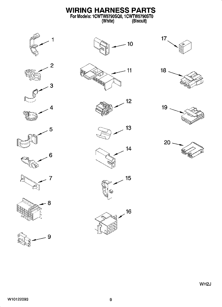WIRING HARNESS PARTS Diagram and Parts List for 1CWTW5790SQ0  Whirlpool Washer
