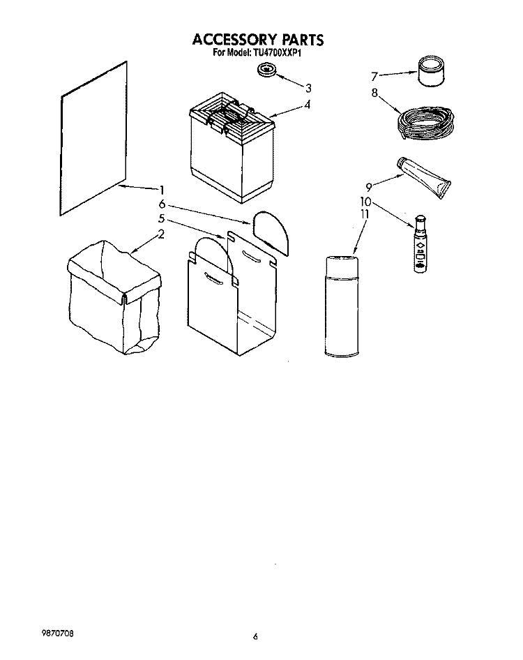 ACCESSORY Diagram and Parts List for TU4700XXP1  Whirlpool Trash Compactor