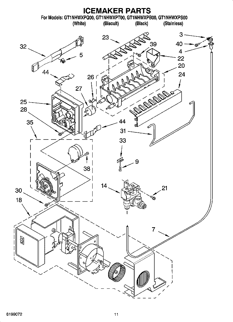 ICEMAKER PARTS Diagram and Parts List for GT1NHWXPS00  Whirlpool Refrigerator