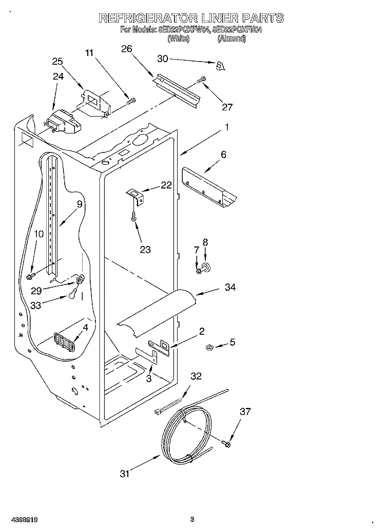 REFRIGERATOR LINER Diagram and Parts List for 8ED22PQXFW04  Whirlpool Refrigerator