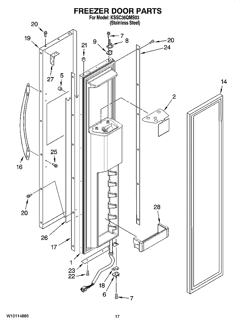 FREEZER DOOR PARTS Diagram and Parts List for KSSC36QMS03  KitchenAid Refrigerator