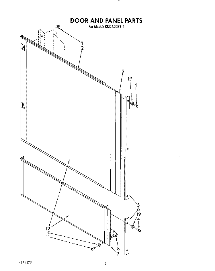DOOR AND PANEL Diagram and Parts List for KUDA22ST1  KitchenAid Dishwasher