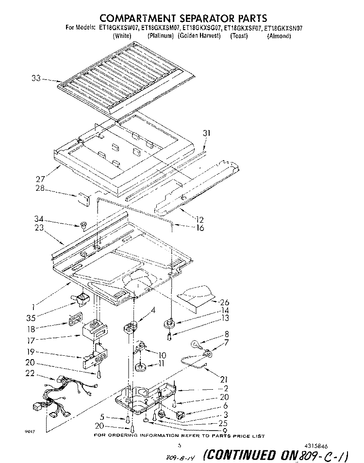 COMPARTMENT SEPARATOR Diagram and Parts List for ET18GKXSW07  Whirlpool Refrigerator