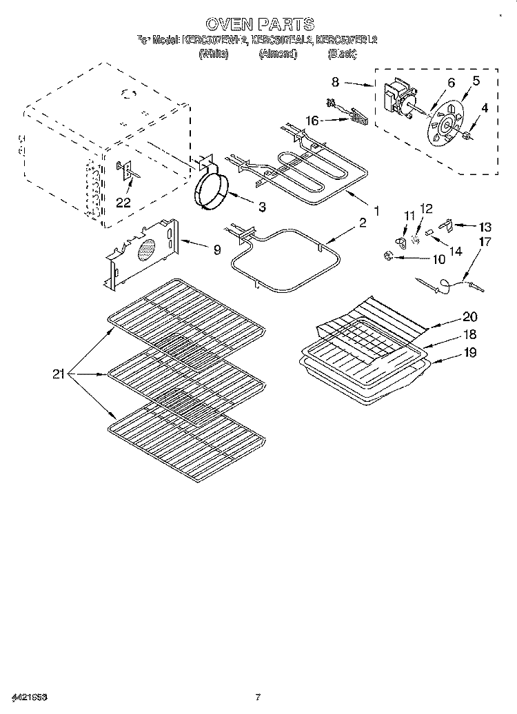 OVEN Diagram and Parts List for KERC507EAL2  KitchenAid Range
