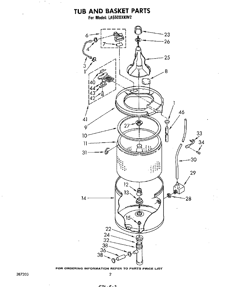 TUB AND BASKET Diagram and Parts List for LA5500XKW2  Whirlpool Washer