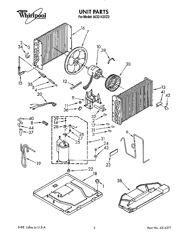UNIT, LITERATURE Diagram and Parts List for ACQ142XZ0  Whirlpool Air Conditioner