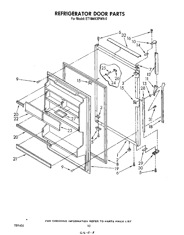 REFRIGERATOR DOOR , NOT ILLUSTRATED Diagram and Parts List for ET18MKXPWR0  Whirlpool Refrigerator