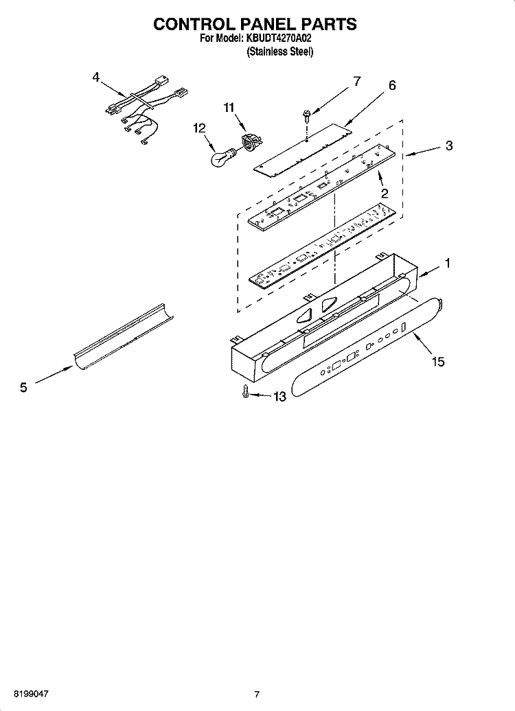 CONTROL PANEL PARTS Diagram and Parts List for KBUDT4270A02  KitchenAid Refrigerator