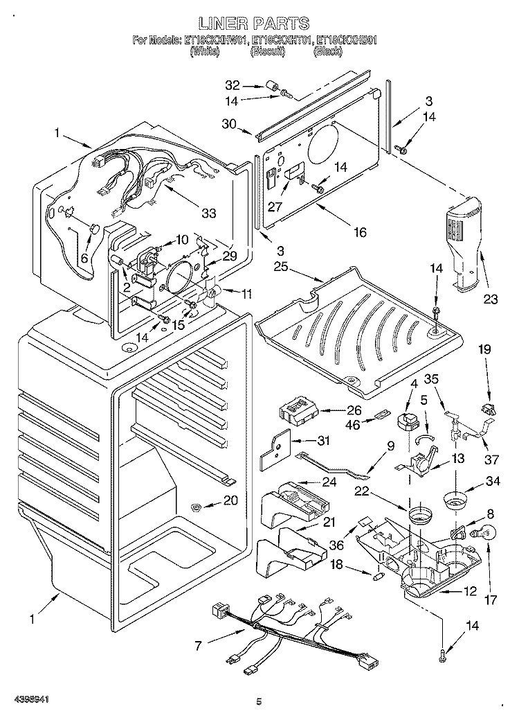 LINER Diagram and Parts List for ET18CKXHT01  Whirlpool Refrigerator