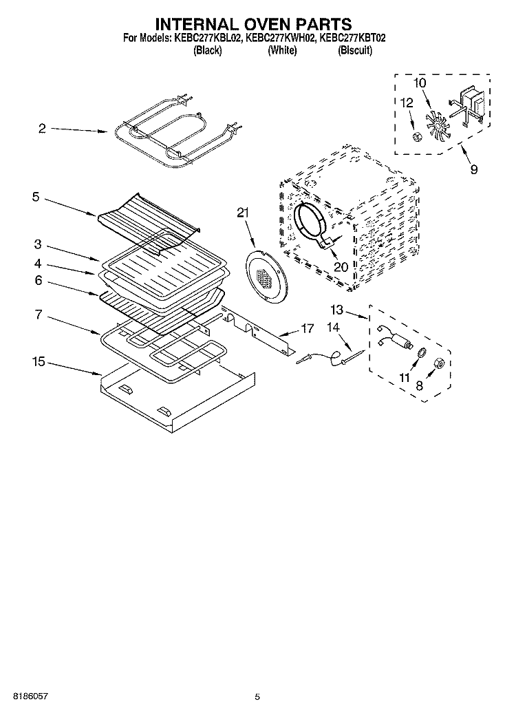 INTERNAL OVEN PARTS Diagram and Parts List for KEBC277KBT02  KitchenAid Wall Oven