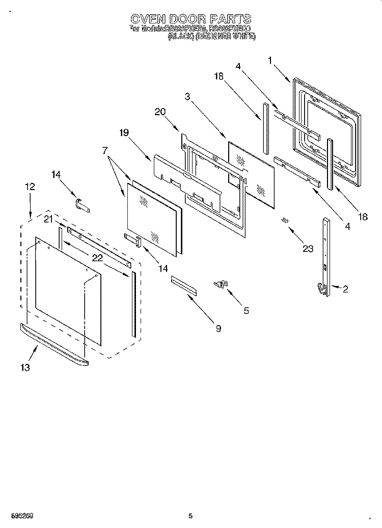 OVEN DOOR Diagram and Parts List for RS696PXEB0  Whirlpool Range