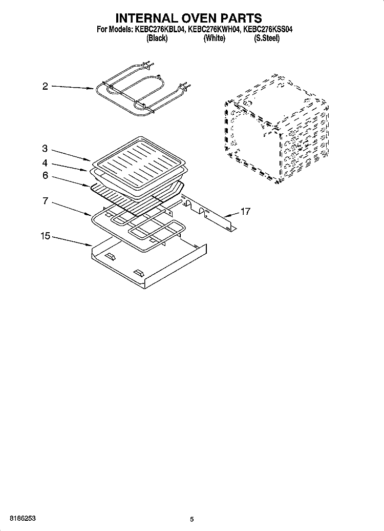 INTERNAL OVEN PARTS Diagram and Parts List for KEBC276KWH04  KitchenAid Wall Oven