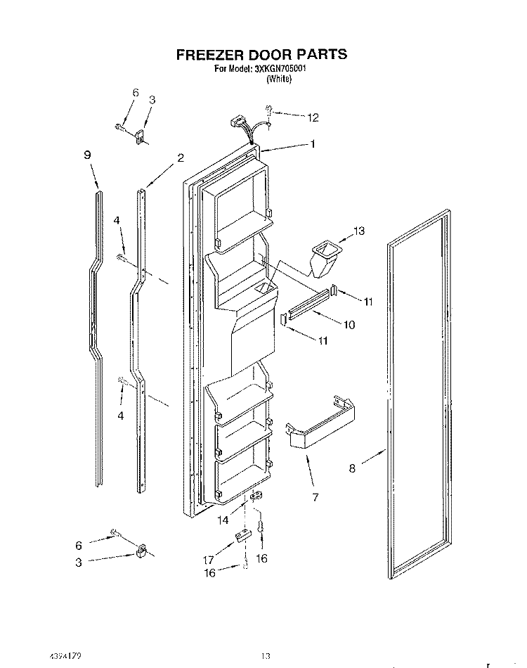 FREEZER DOOR Diagram and Parts List for 3XKGN705001  Whirlpool Refrigerator
