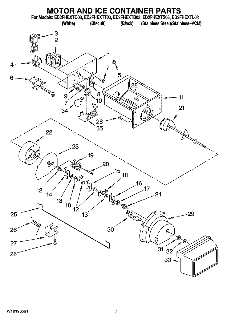 MOTOR AND ICE CONTAINER PARTS Diagram and Parts List for ED2FHEXTB03  Whirlpool Refrigerator