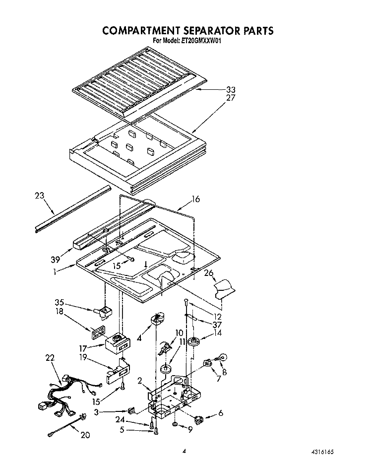 COMPARTMENT SEPARATOR Diagram and Parts List for ET20GMXXN01  Whirlpool Refrigerator