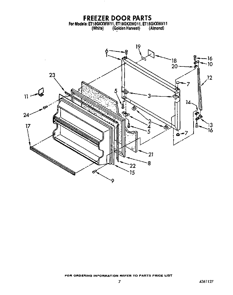 FREEZER DOOR Diagram and Parts List for ET18GKXWG11  Whirlpool Refrigerator