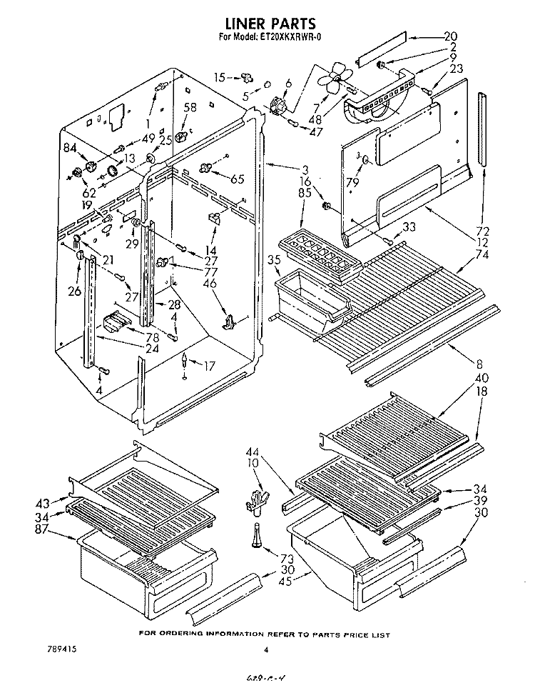 LINER Diagram and Parts List for ET20XKXRWR0  Whirlpool Refrigerator