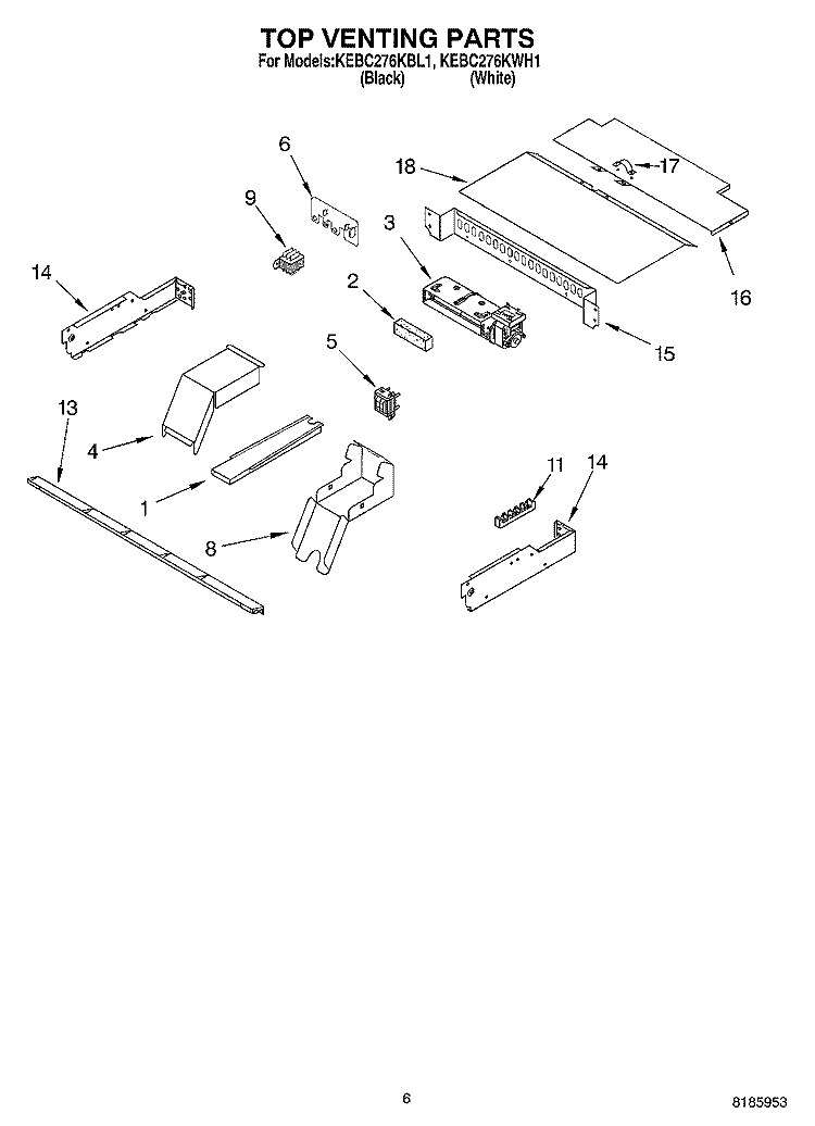 TOP VENTING, OPTIONAL Diagram and Parts List for KEBC276KWH1  KitchenAid Wall Oven