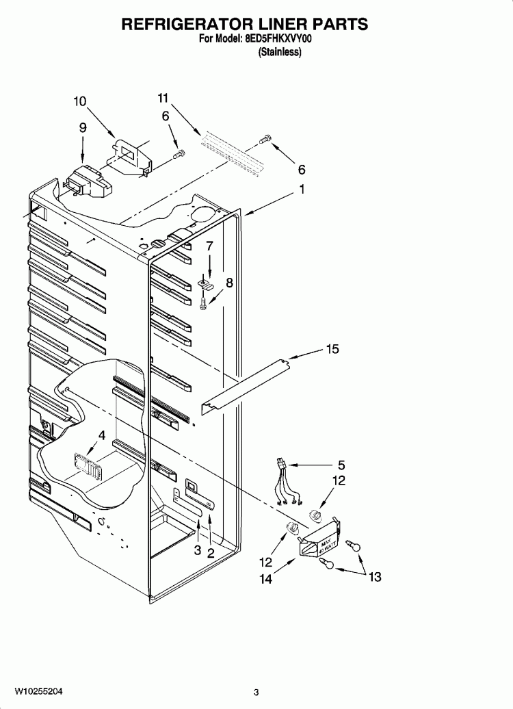 REFRIGERATOR LINER PARTS Diagram and Parts List for 8ED5FHKXVY00  Whirlpool Refrigerator