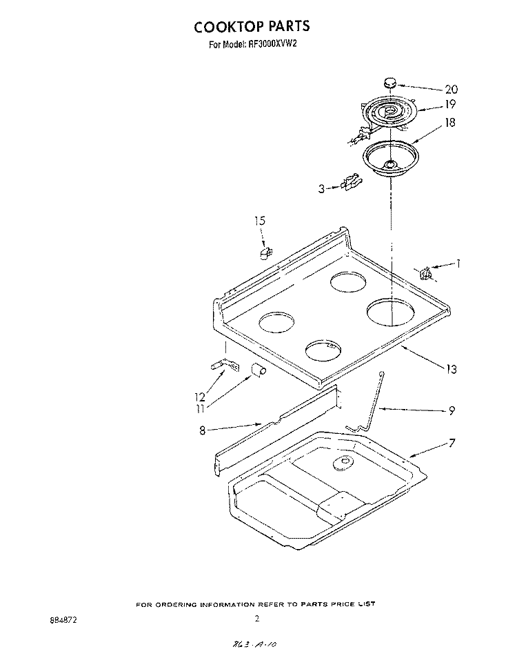 COOKTOP Diagram and Parts List for RF3000XVW2  Whirlpool Range
