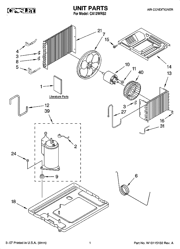 UNIT PARTS Diagram and Parts List for CA12WRS2  Crosley Air Conditioner