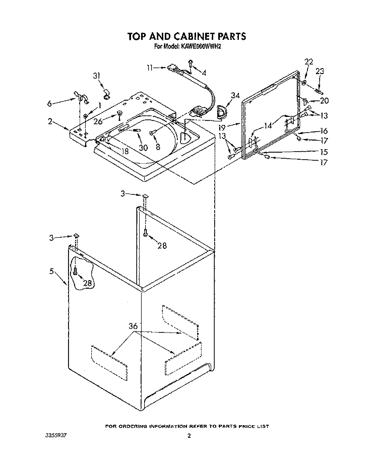 TOP AND CABINET, LIT/OPTIONAL Diagram and Parts List for KAWE660WWH2  KitchenAid Washer
