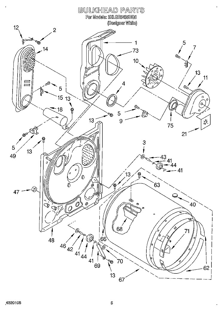 BULKHEAD Diagram and Parts List for 3XLGR5435HQ0  Whirlpool Dryer