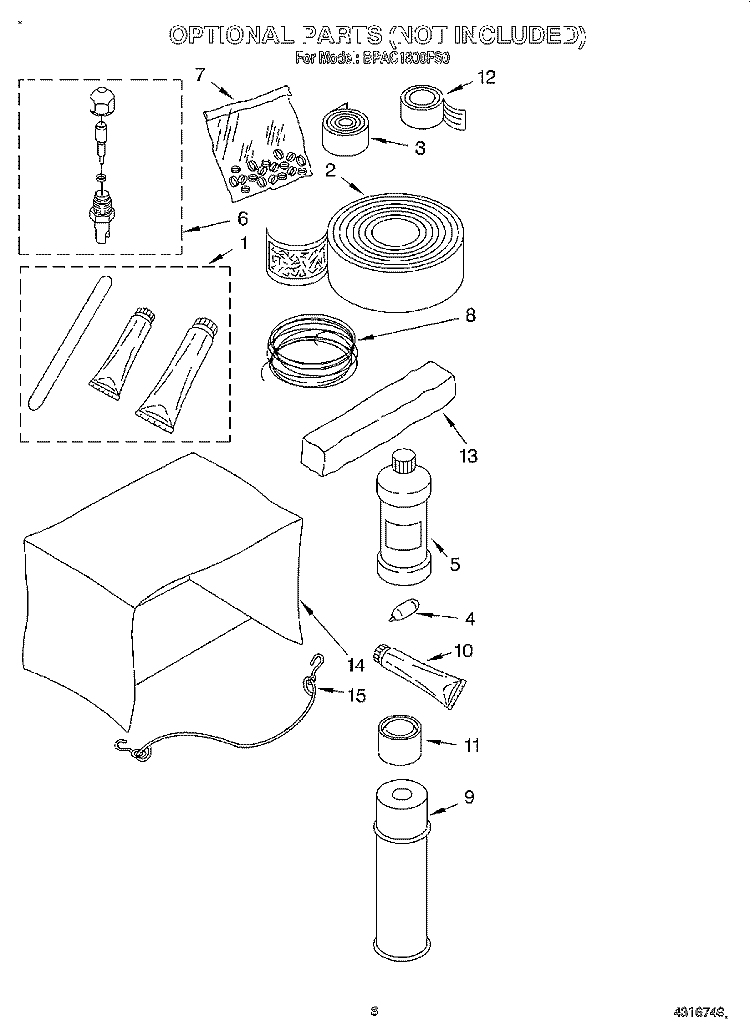 OPTIONAL Diagram and Parts List for BPAC1800FS0  Whirlpool Air Conditioner