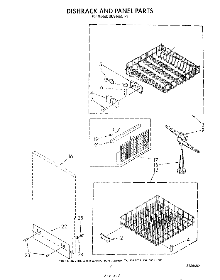 DISHRACK AND PANEL Diagram and Parts List for DU9400XT1  Whirlpool Dishwasher