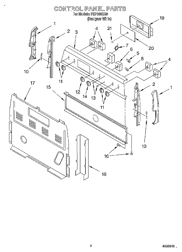 CONTROL PANEL Diagram and Parts List for FEP330EQ0  Roper Range
