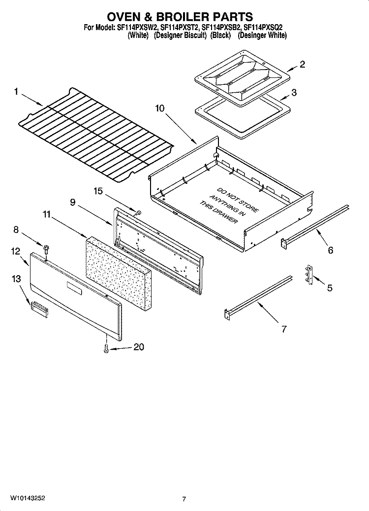 OVEN & BROILER PARTS Diagram and Parts List for SF114PXSQ2  Whirlpool Range