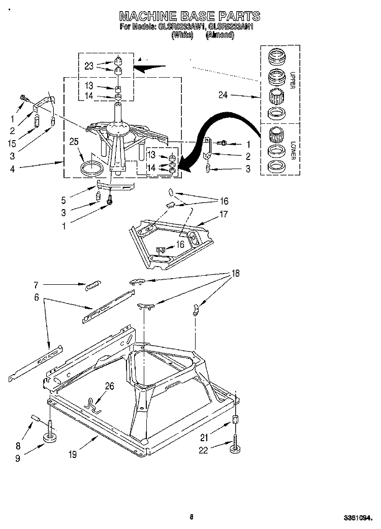 MACHINE BASE Diagram and Parts List for GLSR5233AW1  Whirlpool Washer