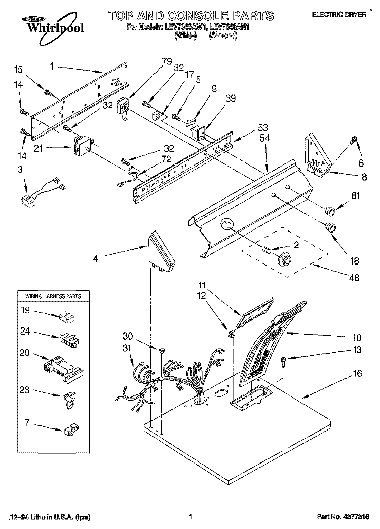 SECTION Diagram and Parts List for LEV7646AW1  Whirlpool Dryer