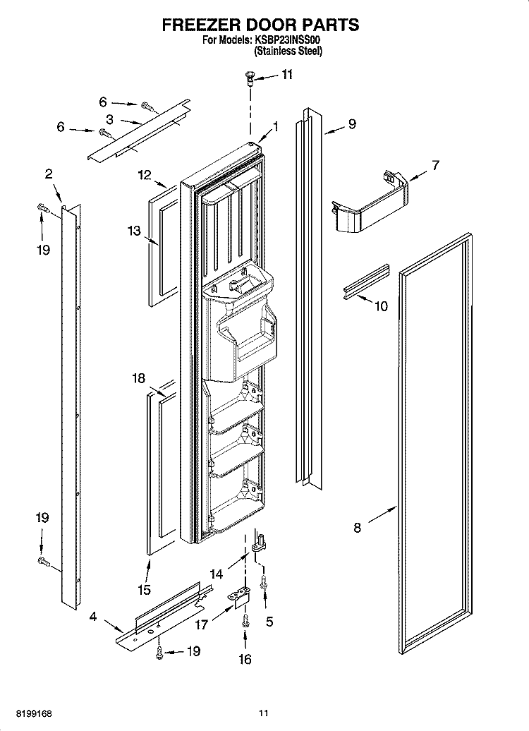 FREEZER DOOR PARTS Diagram and Parts List for KSBP23INSS00  KitchenAid Refrigerator
