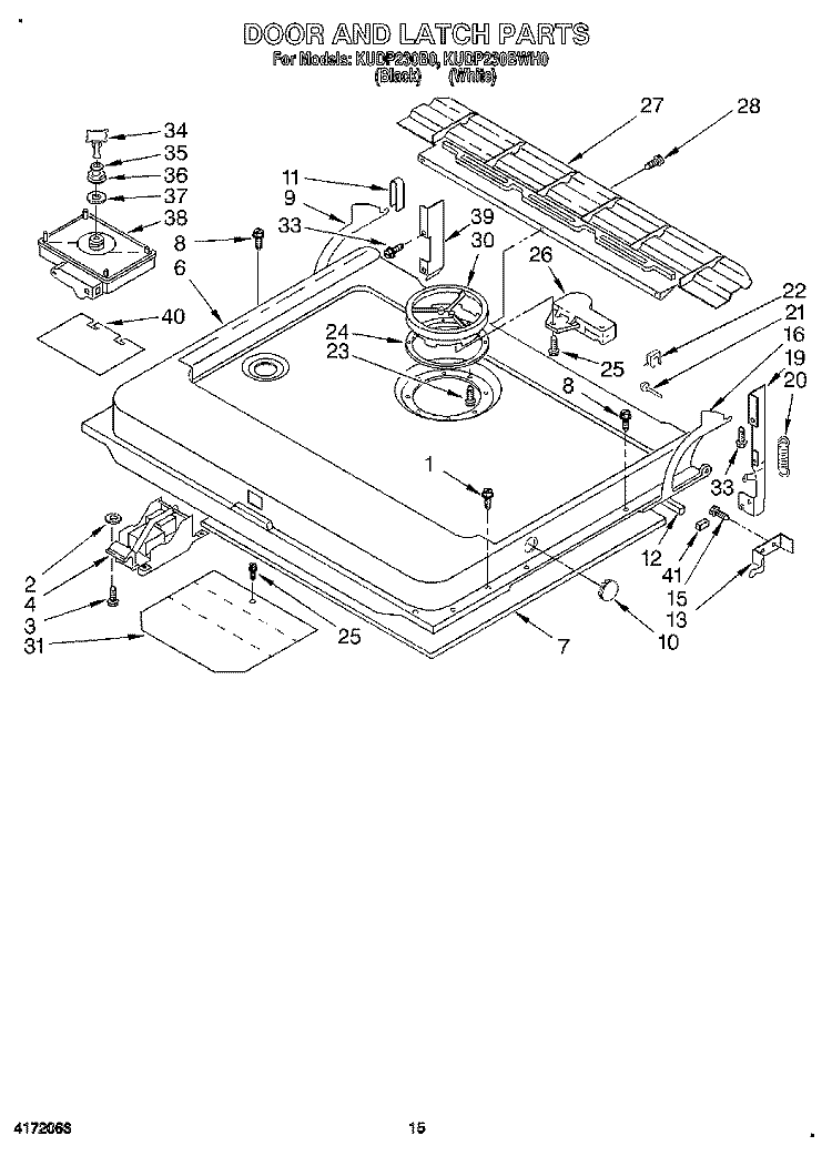 DOOR AND LATCH Diagram and Parts List for KUDP230BWH0  KitchenAid Dishwasher