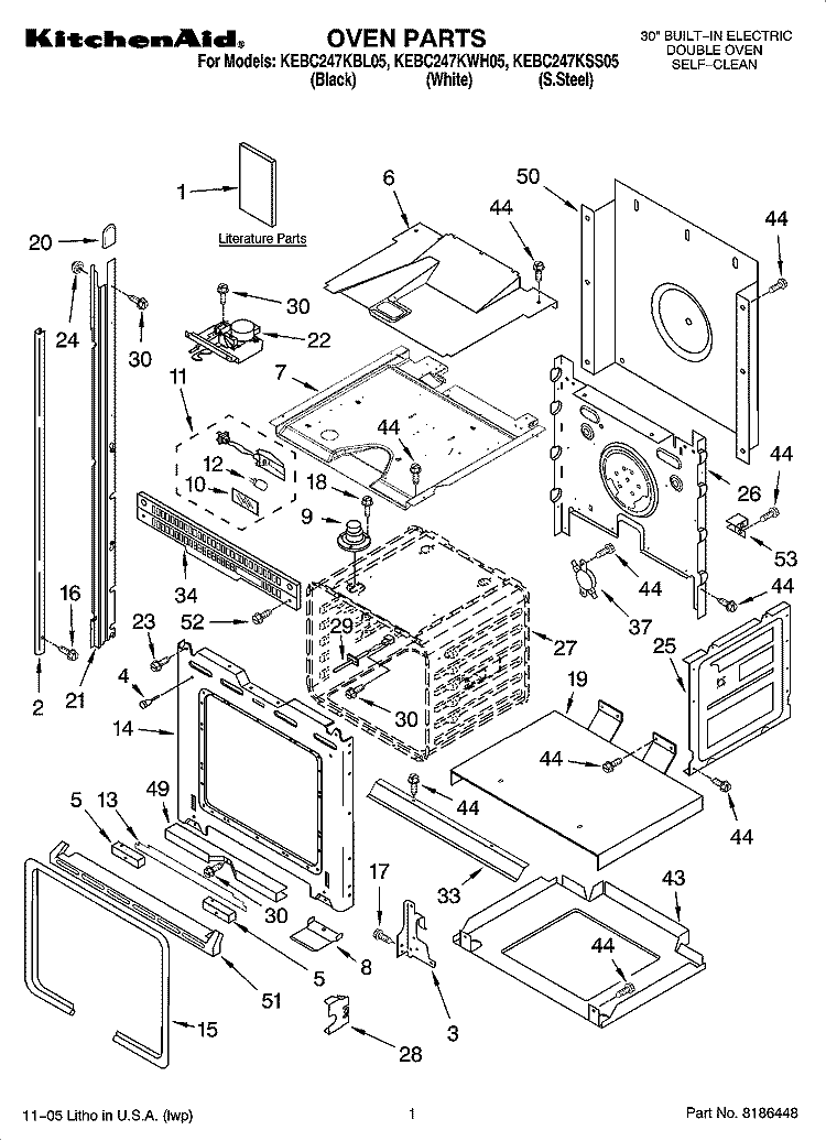 OVEN PARTS Diagram and Parts List for KEBC247KBL05  KitchenAid Wall Oven