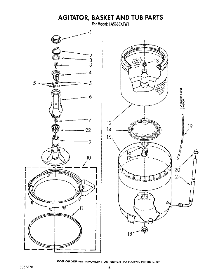 AGITATOR, BASKET AND TUB Diagram and Parts List for LA5668XTF1  Whirlpool Washer