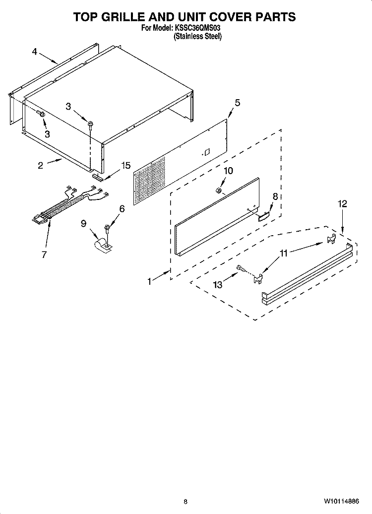 TOP GRILLE AND UNIT COVER PARTS Diagram and Parts List for KSSC36QMS03  KitchenAid Refrigerator