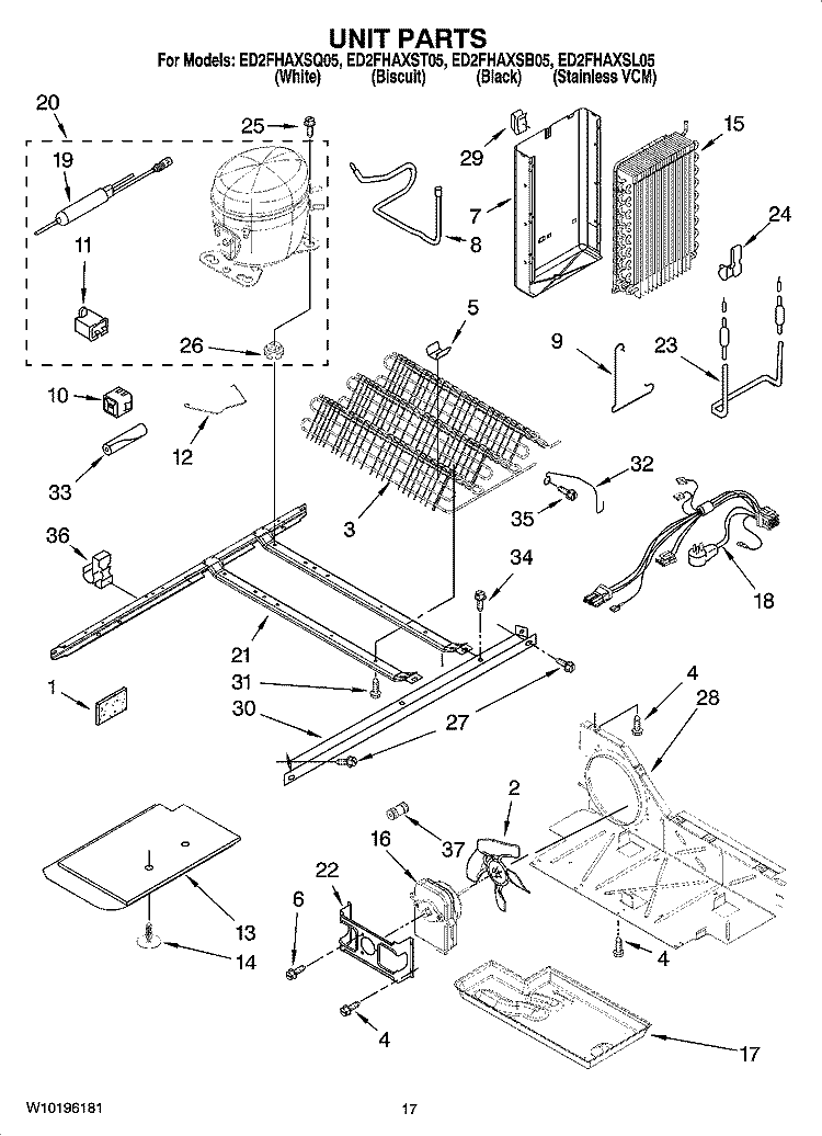 UNIT PARTS Diagram and Parts List for ED2FHAXST05  Whirlpool Refrigerator