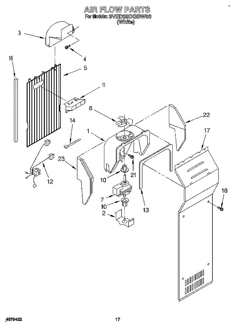 AIR FLOW Diagram and Parts List for 3VED29DQBW00  Whirlpool Refrigerator
