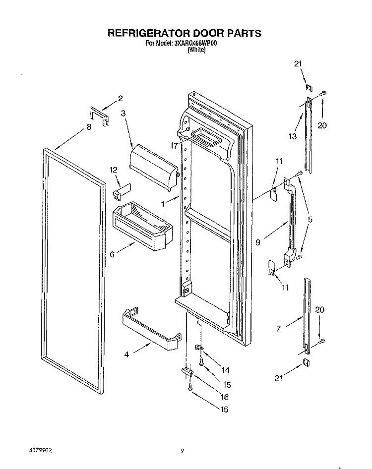 REFRIGERATOR DOOR Diagram and Parts List for 3XARG498WP00  Whirlpool Refrigerator