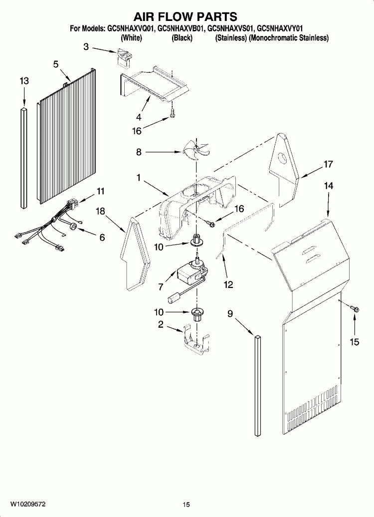 AIR FLOW PARTS Diagram and Parts List for GC5NHAXVB01  Whirlpool Refrigerator