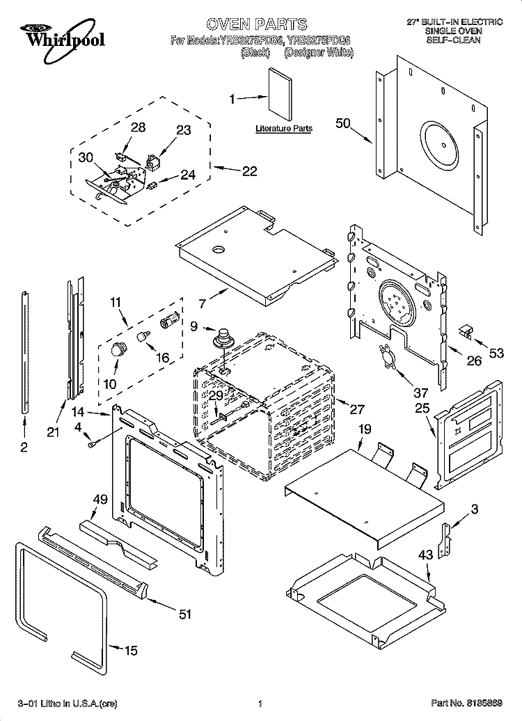 OVEN PARTS Diagram and Parts List for YRBS275PDQ6  Whirlpool Wall Oven