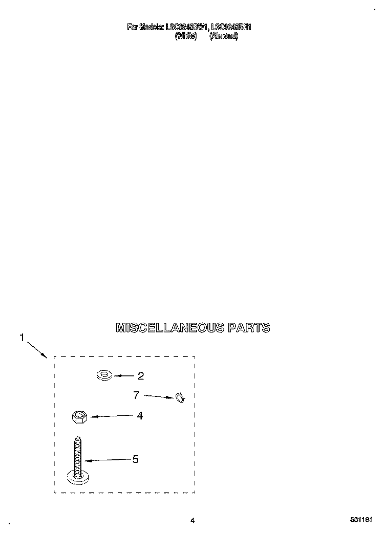 MISCELLANEOUS Diagram and Parts List for LSC9245BN1  Whirlpool Washer