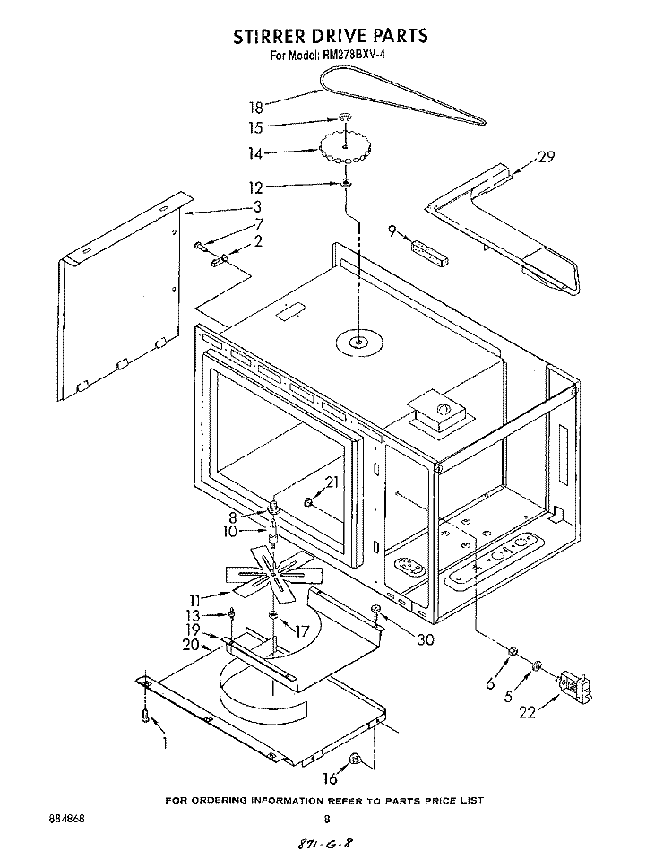 STIRRER DRIVE Diagram and Parts List for RM278BXV4  Whirlpool Microwave Oven Combo