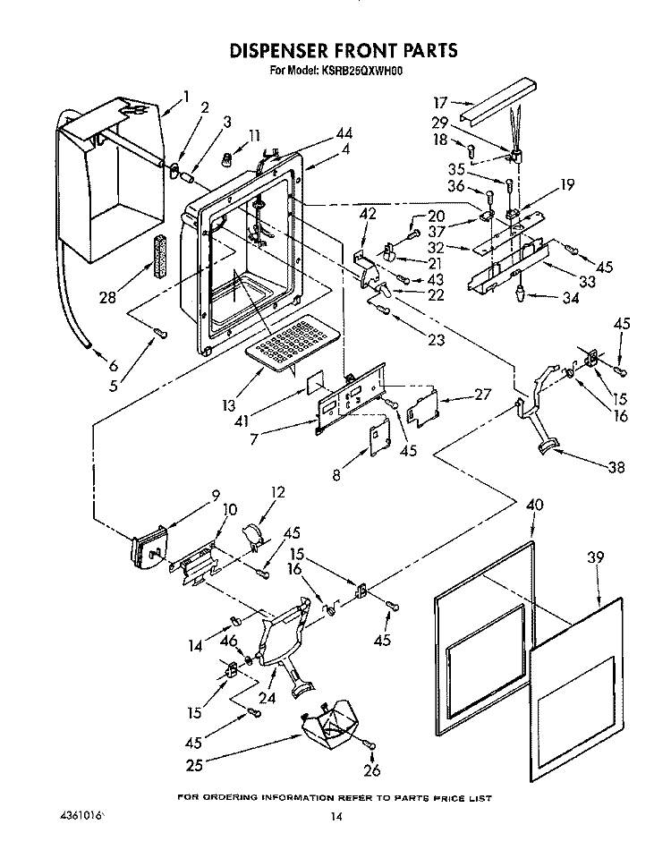 DISPENSER FRONT Diagram and Parts List for KSRB25QXWH00  KitchenAid Refrigerator