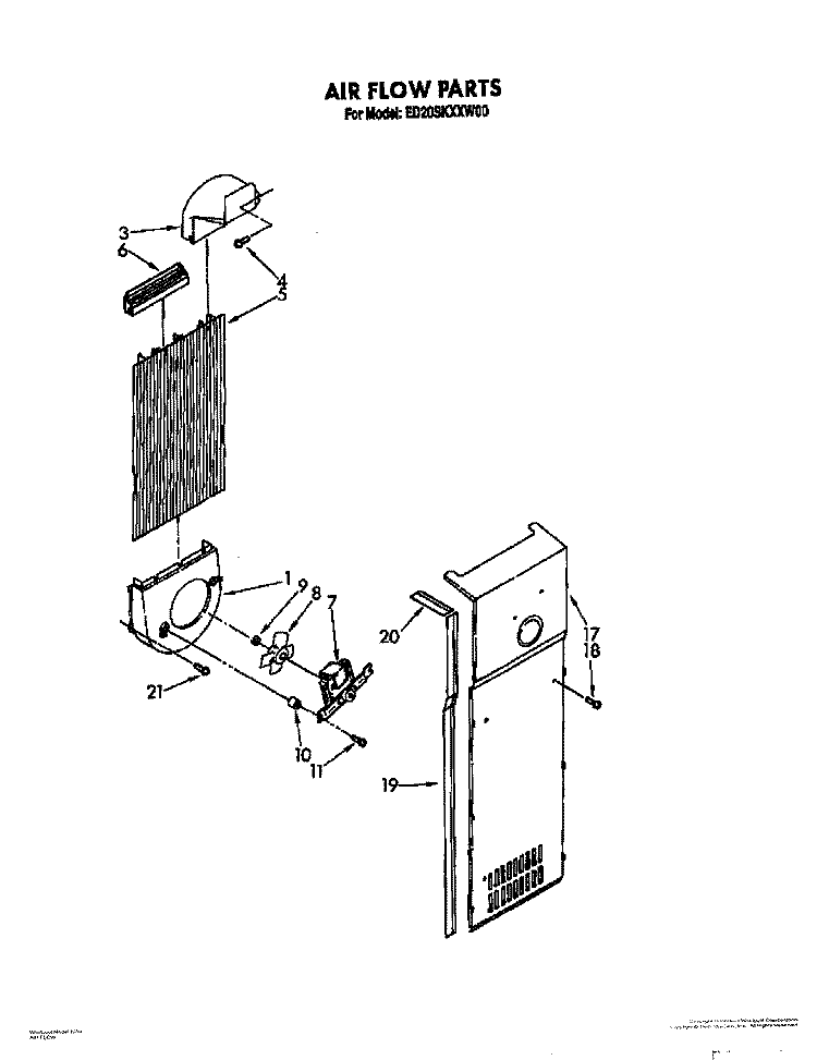 AIR FLOW Diagram and Parts List for ED20SKXXW00  Whirlpool Refrigerator