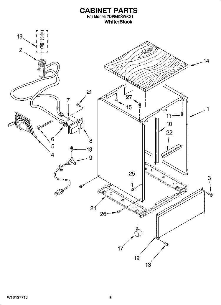 CABINET PARTS Diagram and Parts List for 7DP840SWSX0  Whirlpool Dishwasher