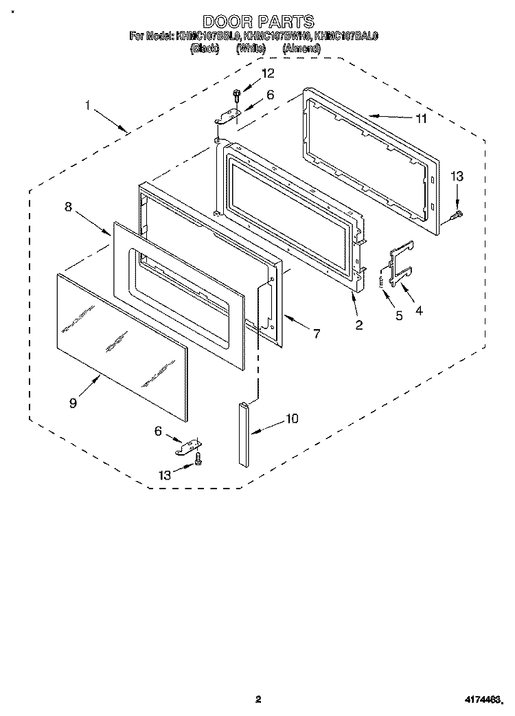 DOOR Diagram and Parts List for KHMC107BBL0  KitchenAid Microwave