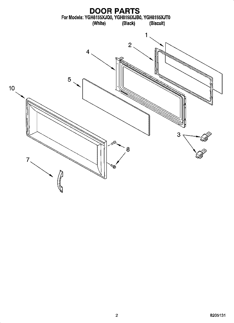 DOOR PARTS Diagram and Parts List for YGH8155XJQ0  Whirlpool Microwave